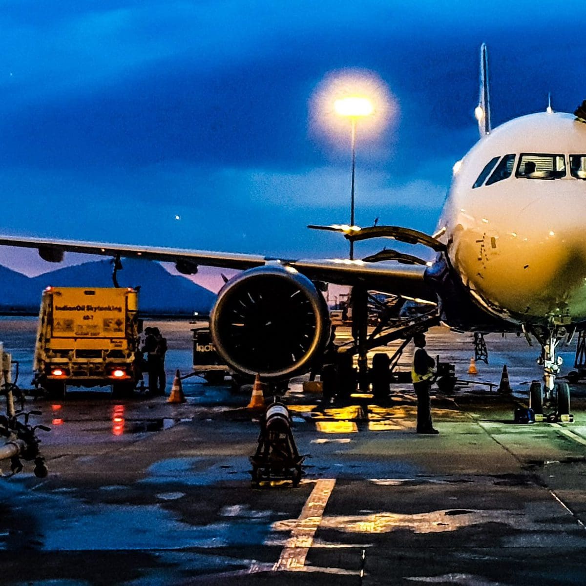 Aeroplane at gate with jet bridge attached